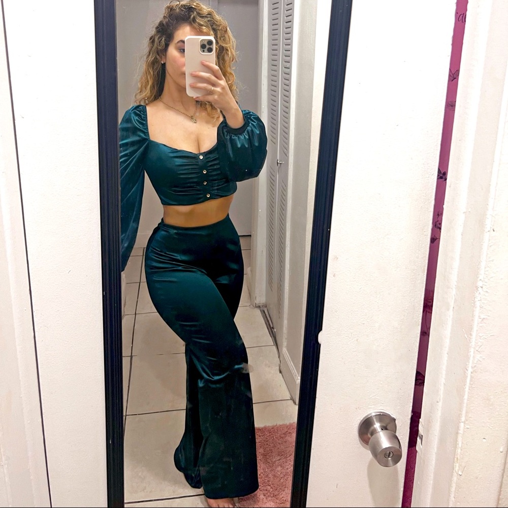 Emerald green two piece pant set